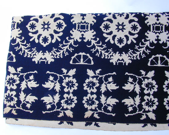 A Double Weave Blue and White New York Coverlet