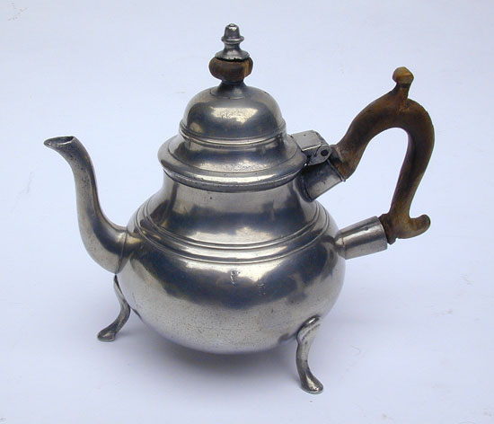 A Export Footed Pewter Teapot by Samuel Ellis