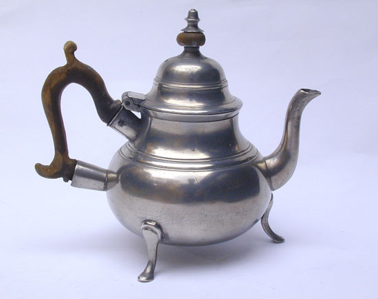 A Export Footed Pewter Teapot by Samuel Ellis