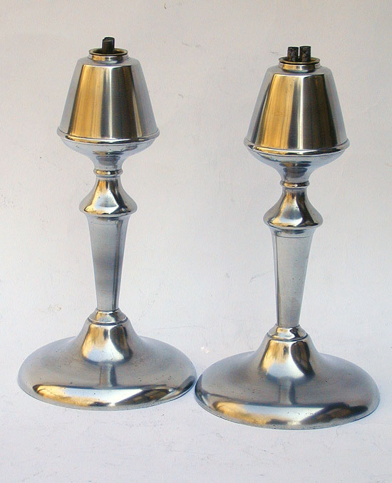 A Most Interesting Pair of Unmarked American Pewter Lamps