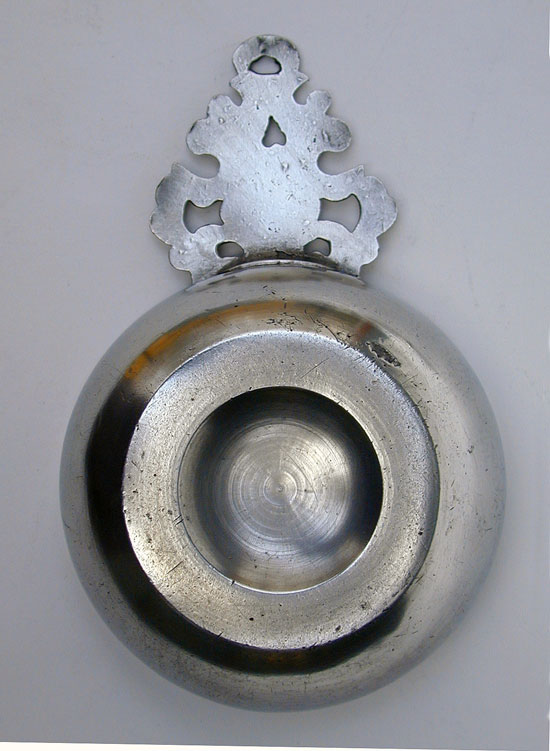 A Small Unmarked Boardman Pewter Porringer with Old English Handle
