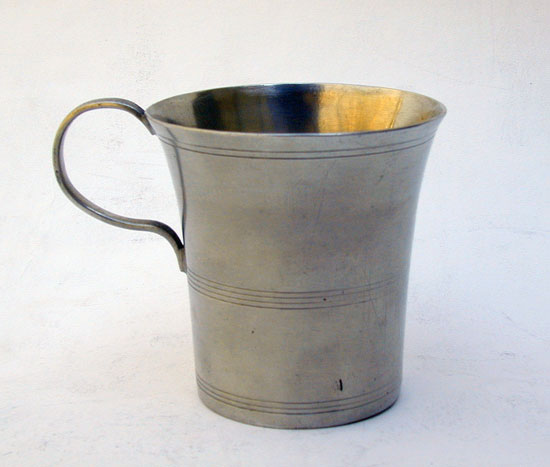 A Marked American Handled Pewter Beaker by H. B. Ward
