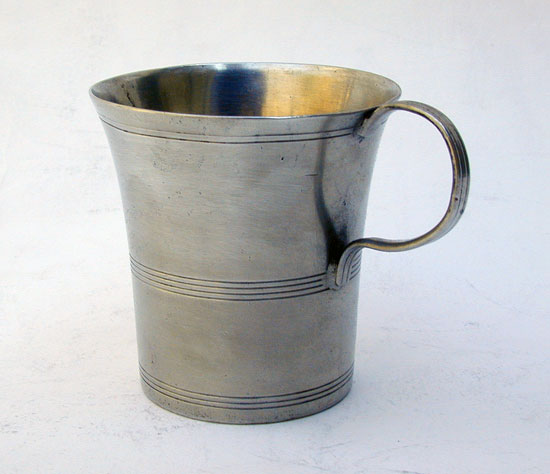 A Marked American Handled Pewter Beaker by H. B. Ward