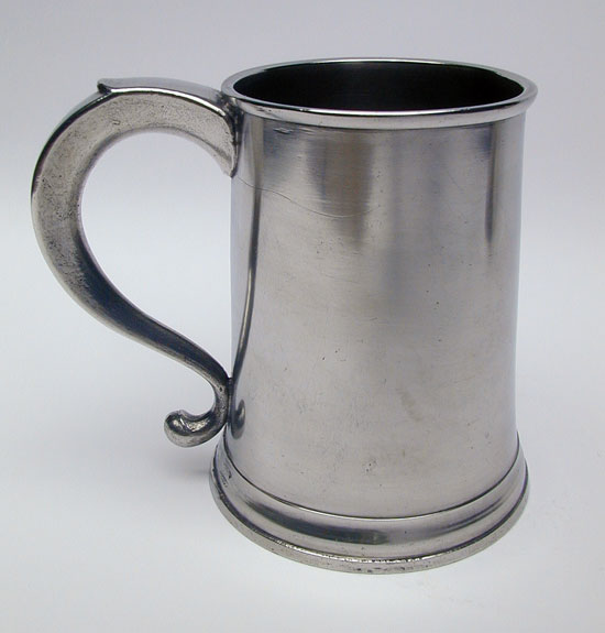 A Handsome Antique American Pewter Quart Pewter Mug by Thomas Danforth II or III