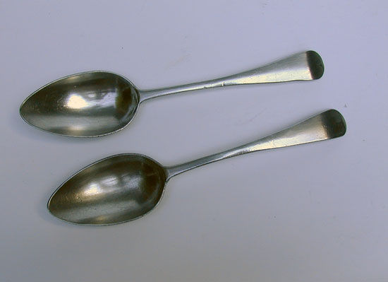 A Pair of Export Pewter Spoons by Thomas & Townsend Compton