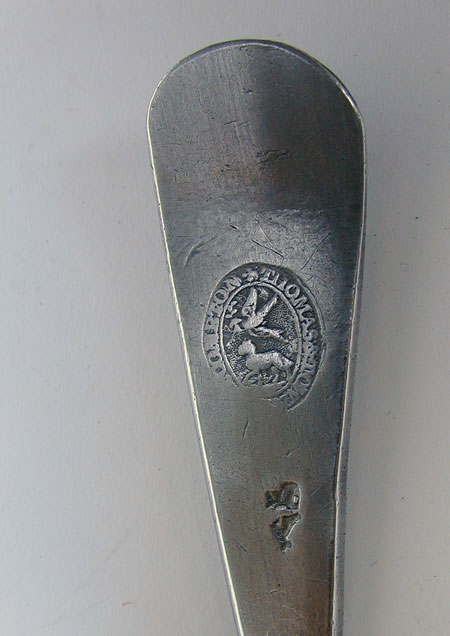 A Pair of Export Pewter Spoons by Thomas & Townsend Compton