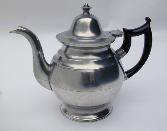 A Inverted Mold Antique American Pewter Teapot by Allen Porter