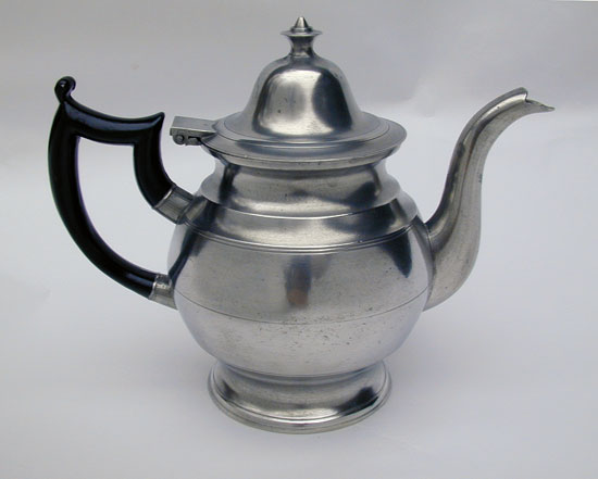 A Inverted Mold Antique American Pewter Teapot by Allen Porter