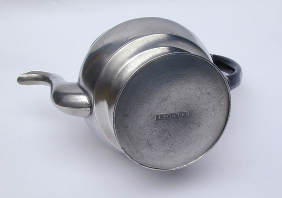 A Inverted Mold Antique American Pewter Teapot by Allen Porter