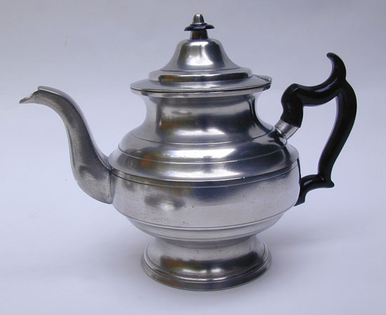 A Fine Antique American Pewter Inverted Mold Teapot by George Richardson