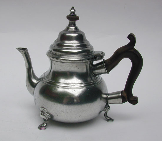 A Scarce Footed Antique English Export Pewter Teapot by Robert & Thomas Porteus