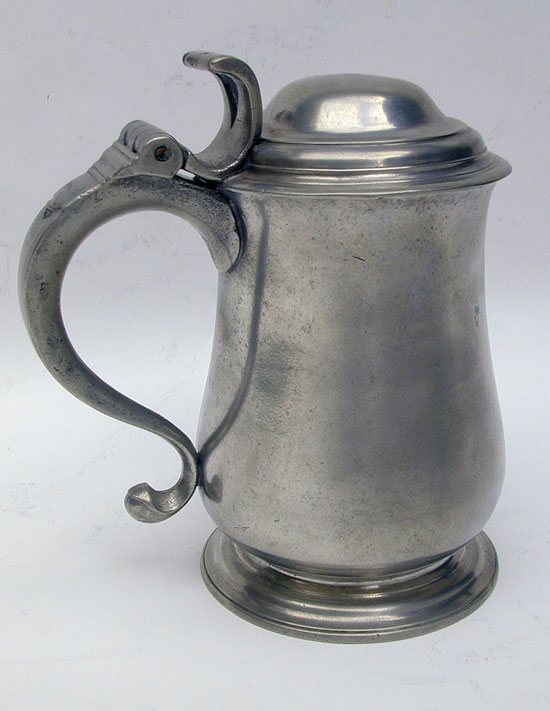 A Quart Antique British Pewter Export Tulip Tankard by Thomas Swanson