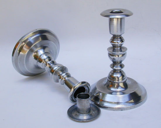 A Pair of Antique American Pewter Candlesticks by Rufus Dunham