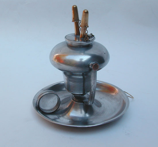 An Antique American Pewter Swivel Fluid Burning Lamp
