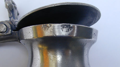 	An Export English Pewter Double Volute Measure by John Fasson I 