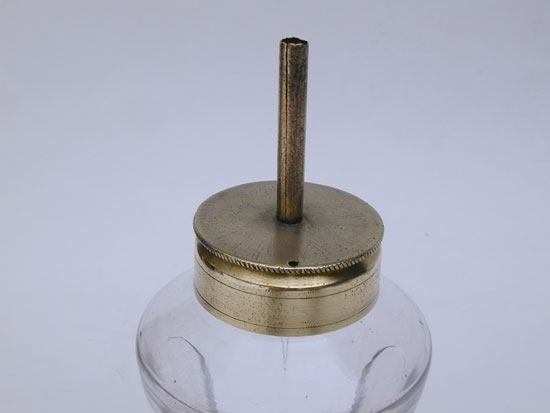 An Unmarked Smith & Co. Pewter Glass and Brass Chamber Lamp 