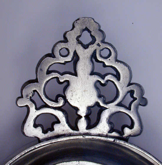 An Unmarked 18th Century Danforth Flower Handle Porringer