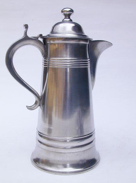 A Tall American Pewter Flagon by Israel Trask