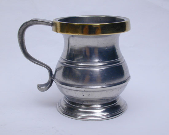 A Brass Rimmed English Domestic Pewter Gill Measure