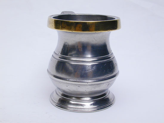 A Brass Rimmed English Domestic Pewter Gill Measure