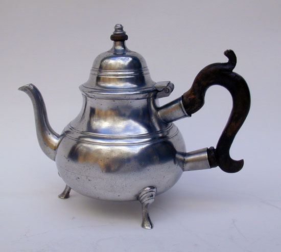 An Export Pewter Three Footed Pear Form Teapot by Samuel Ellis