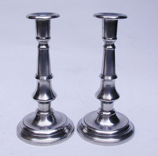 A Pair of Pewter Candlesticks by Roswell Gleason