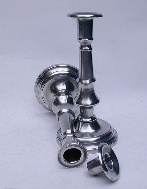 A Pair of Pewter Candlesticks by Roswell Gleason