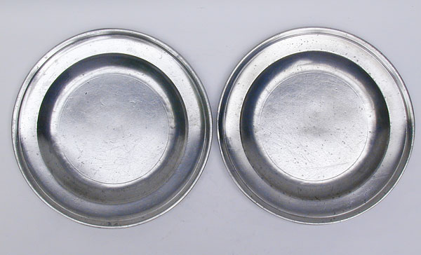 A Pair of Export Pewter Plates by Samuel Ellis