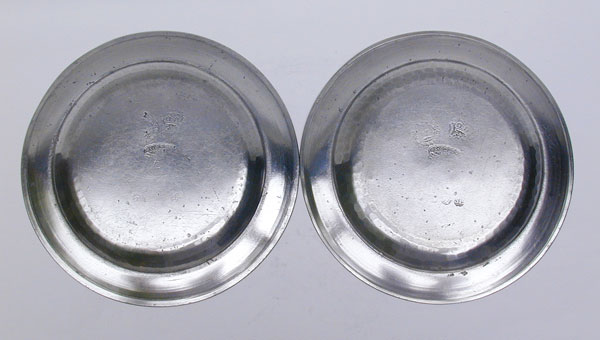 A Pair of Export Pewter Plates by Samuel Ellis
