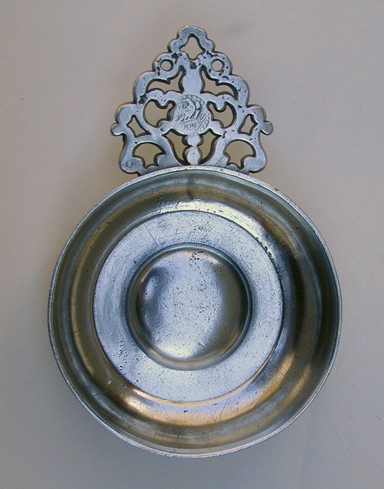 A Very Rare Thomas Danforth III Flower Handle Pewter Porringer