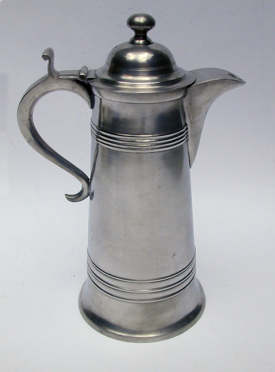 A Tall Pewter Flagon by Israel Trask